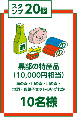 スタンプ20個 黒部の特産品（10,000円相当） 10名様